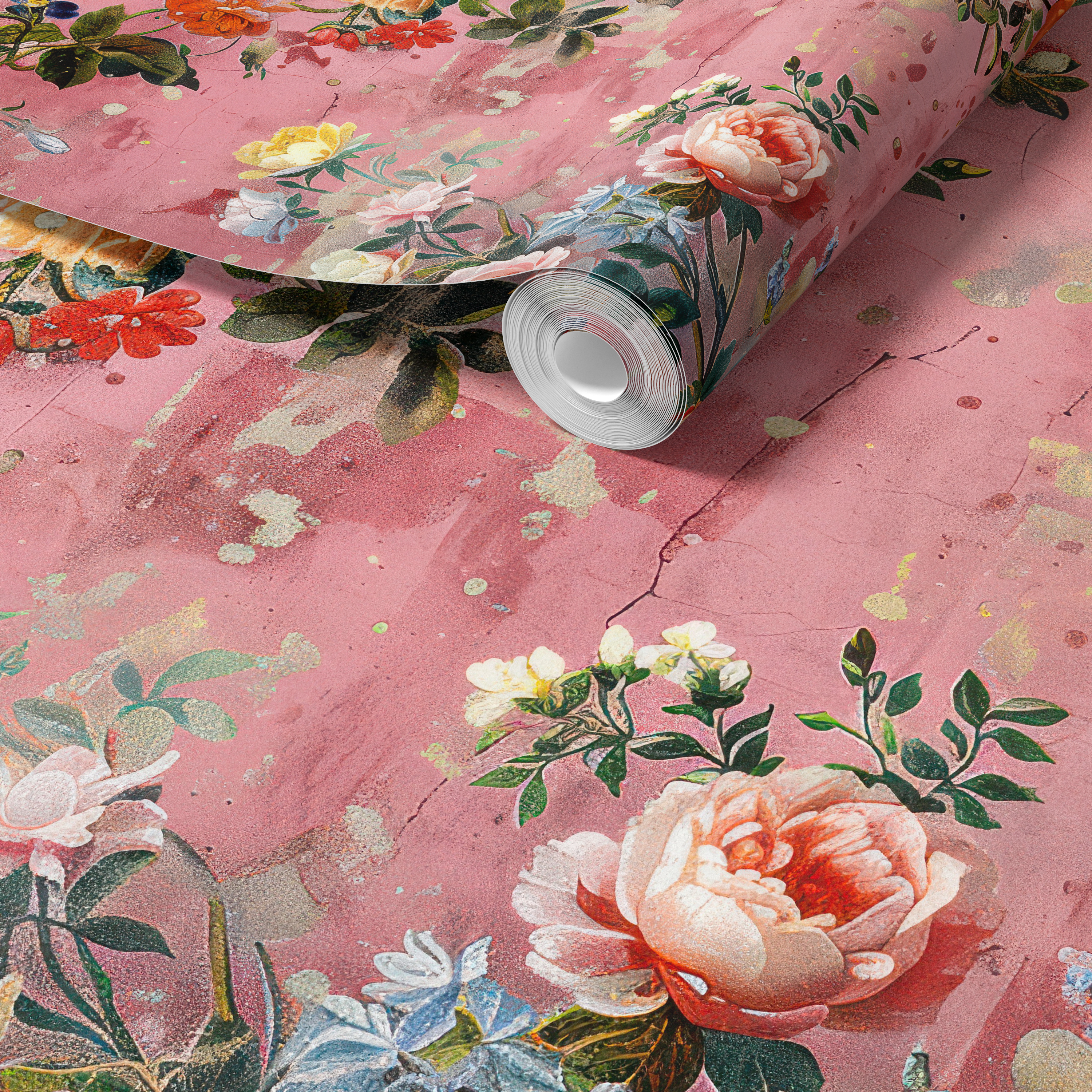Vintage Pink Floral Wallpaper