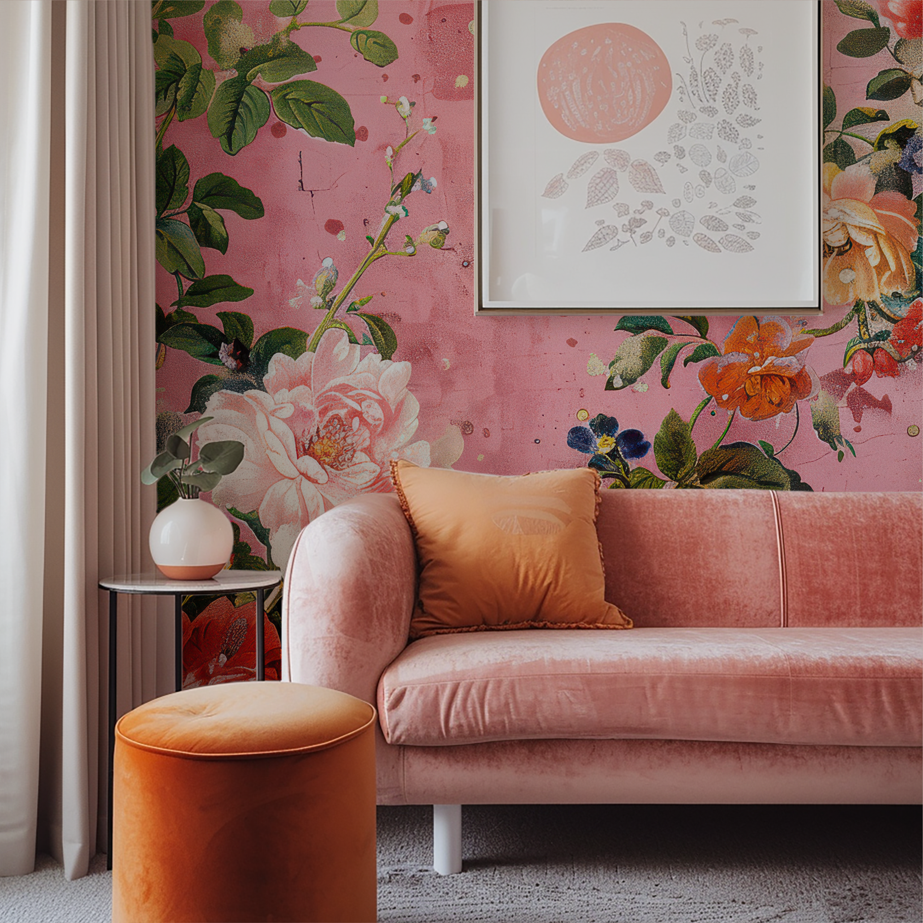 Vintage Pink Floral Wallpaper