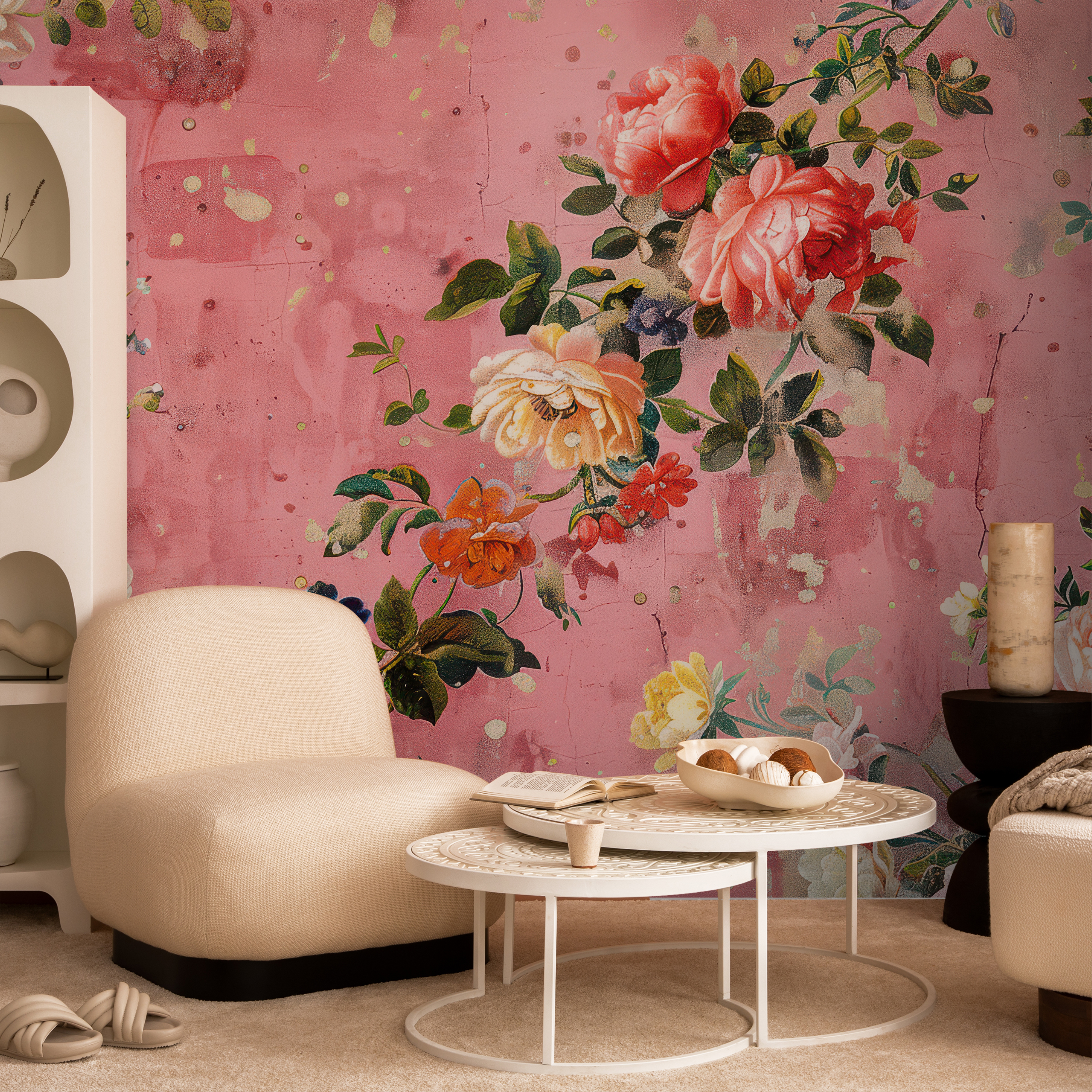 Vintage Pink Floral Wallpaper
