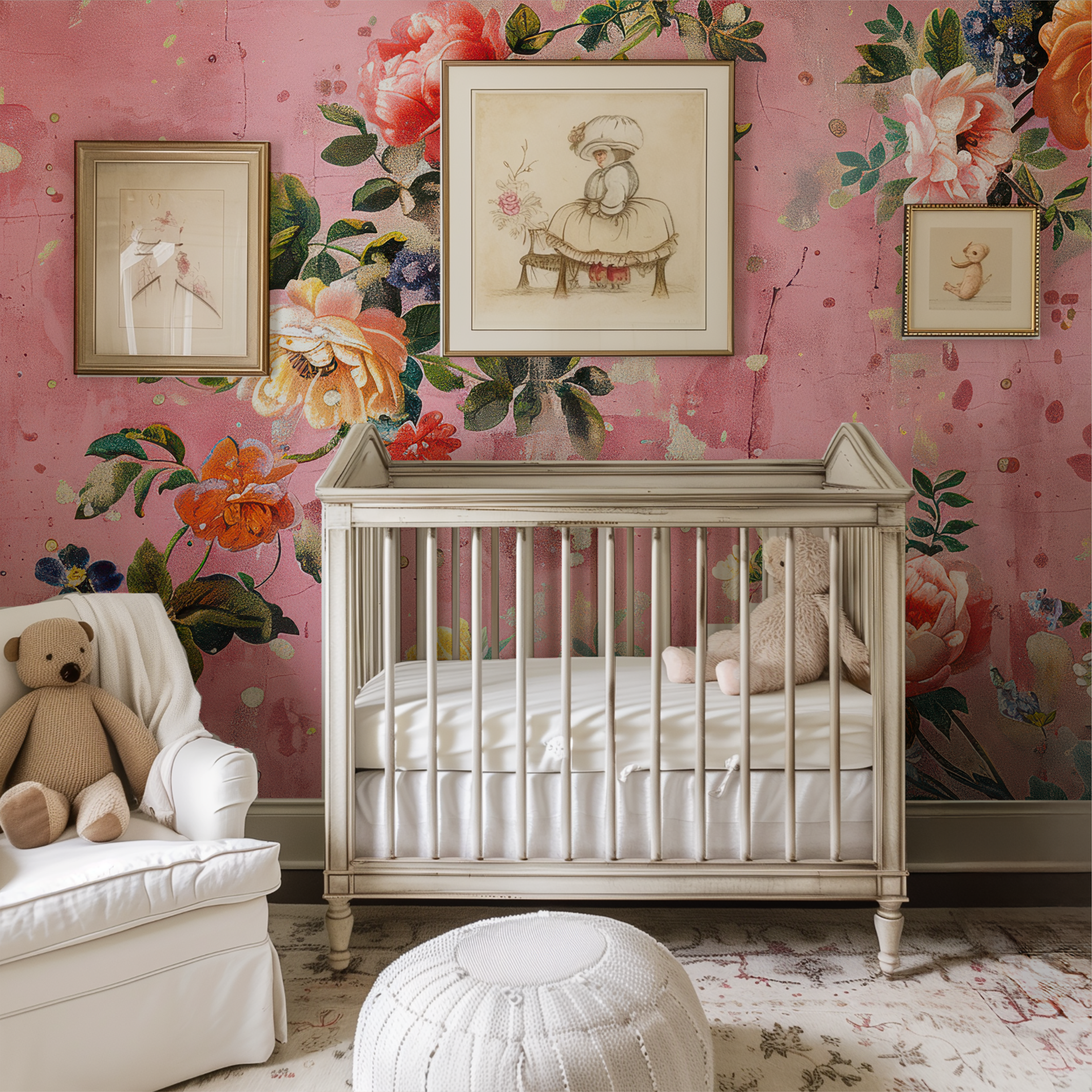 Vintage Pink Floral Wallpaper