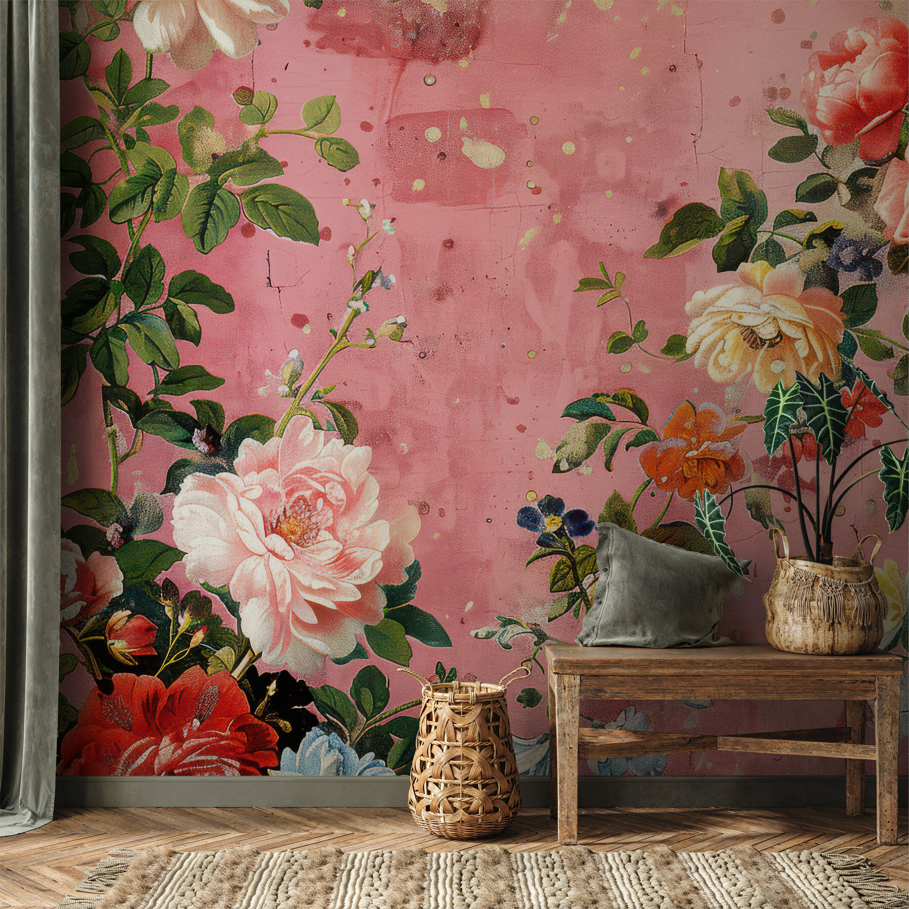 Vintage Pink Floral Wallpaper